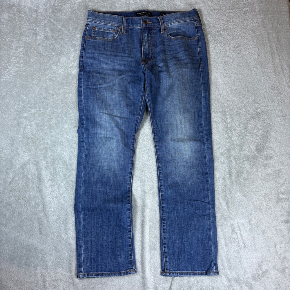 Lucky Brand Jeans Men 32/30 (Fits 34x30) 410 Athletic Slim Blue Whiskered Faded